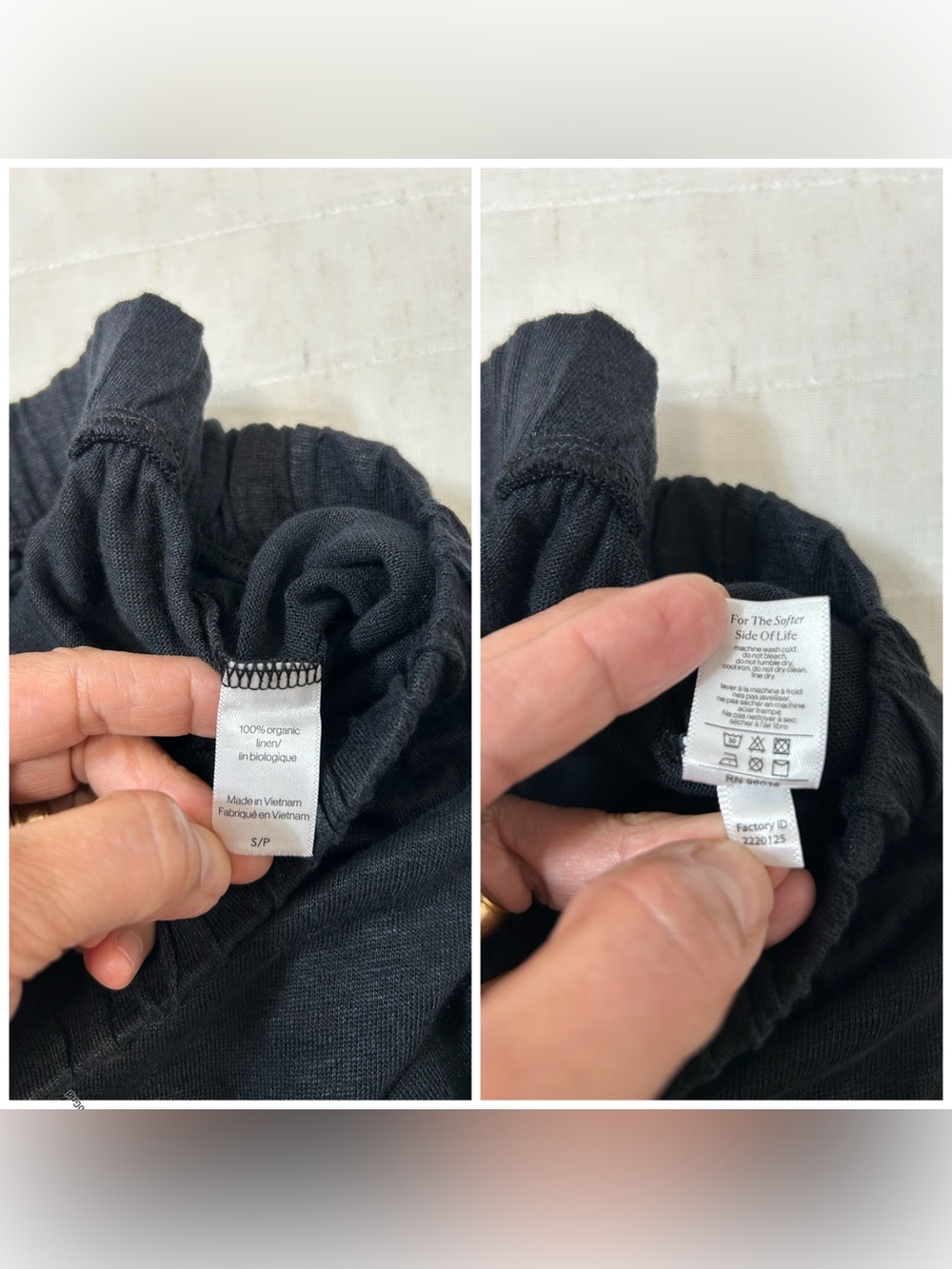 Eberjey Black Organic Linen Knit High Waisted Pant & Cropped tank Top Set S - Picture 6 of 16